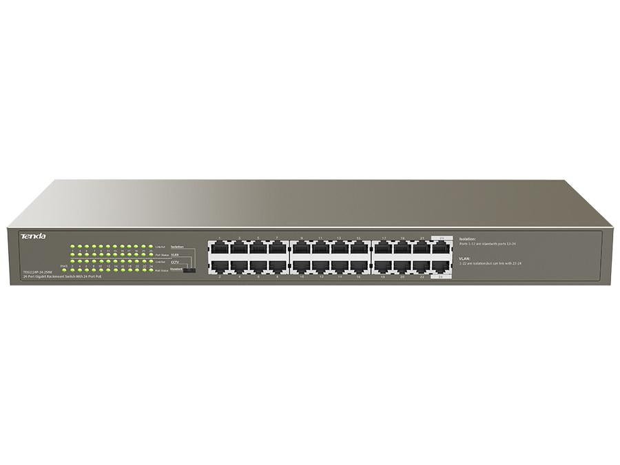 SWITCH TENDA, 24 porturi Gigabit POE max 225W output, metalic "TEG1124P-24-250W"