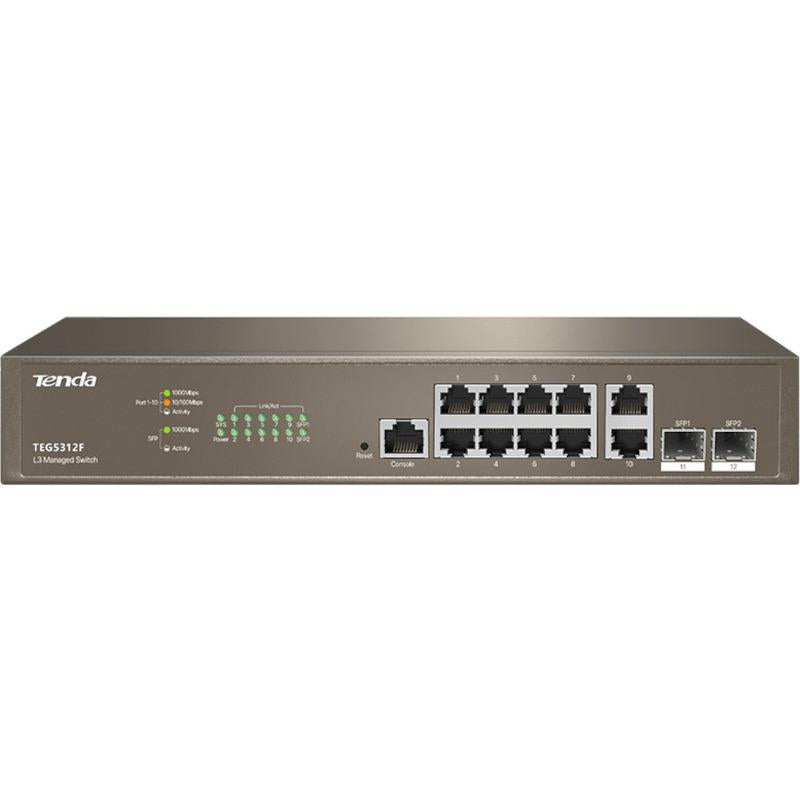 SWITCH Tenda managed layer 3, 10 porturi 10/100/1000 Ethernet Base-T, 2 porturi 1000 SFP Base-X, metalic 