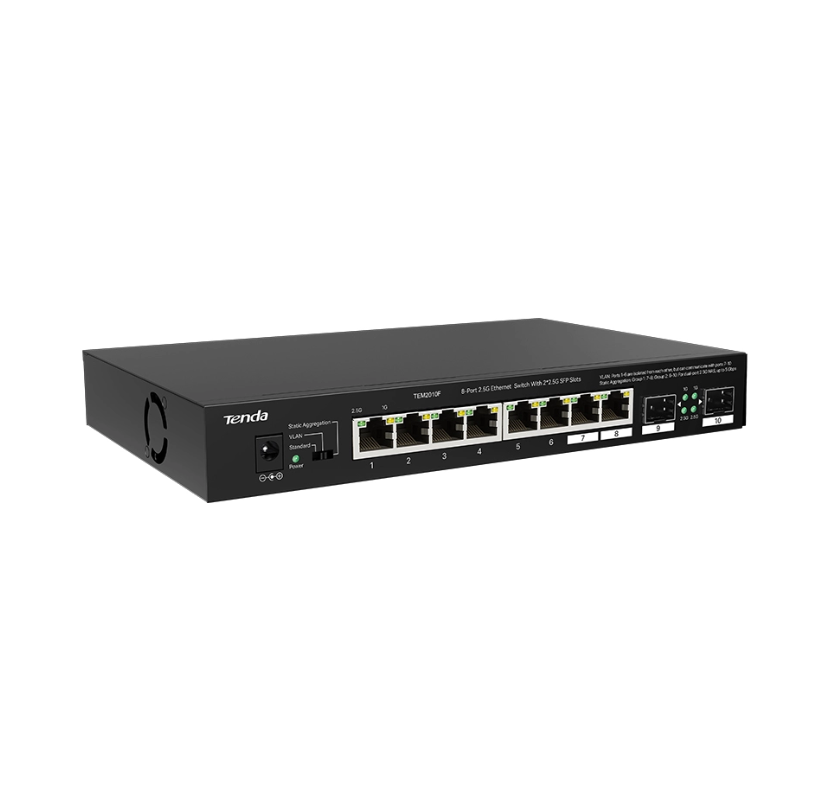 SWITCH Tenda fara management 8 porturi Ethernet 2,5 Gbps ?i 2 sloturi SFP 2,5 Gbps, carcasa metalica, rackabil "TEM2010F"