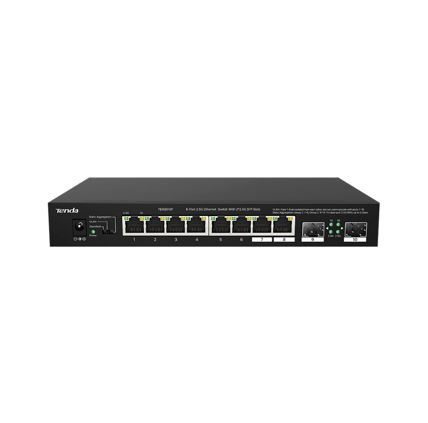 SWITCH Tenda fara management 8 porturi Ethernet 2,5 Gbps ?i 2 sloturi SFP 2,5 Gbps, carcasa metalica, rackabil "TEM2010F"