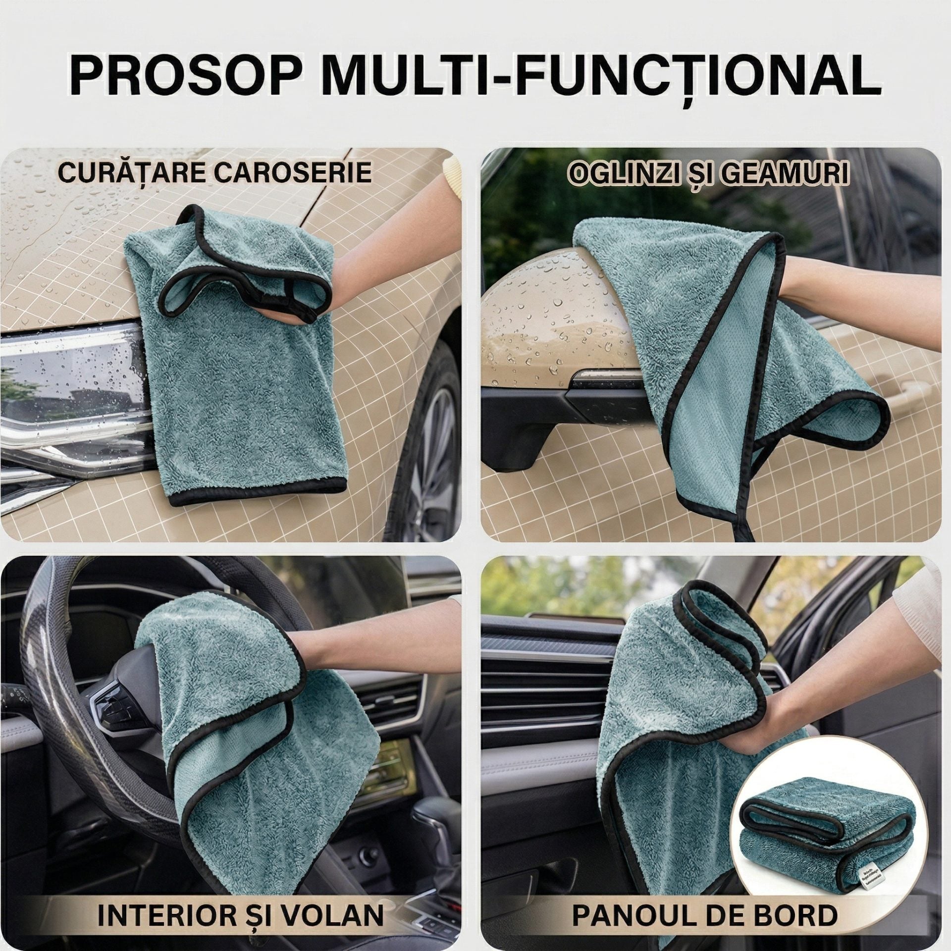 Prosop Uscare Auto, 600 GSM, Microfibra Premium, Ultra Absorbant, Fara Urme, 90x70 cm, Albastru Deschis