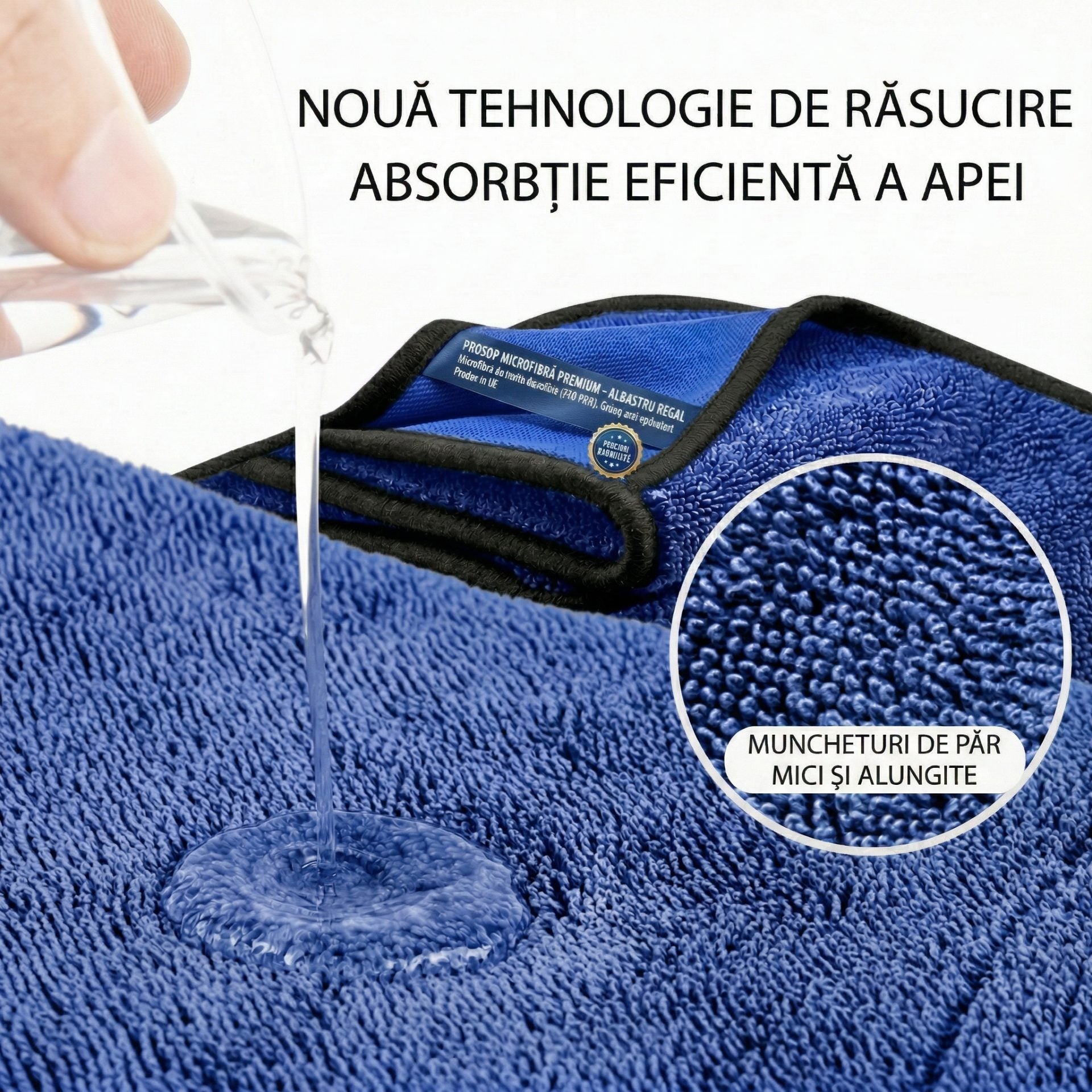 Prosop Uscare Auto, 600 GSM, Microfibra Premium, Ultra Absorbant, Fara Urme, 90x70 cm, Albastru Inchis