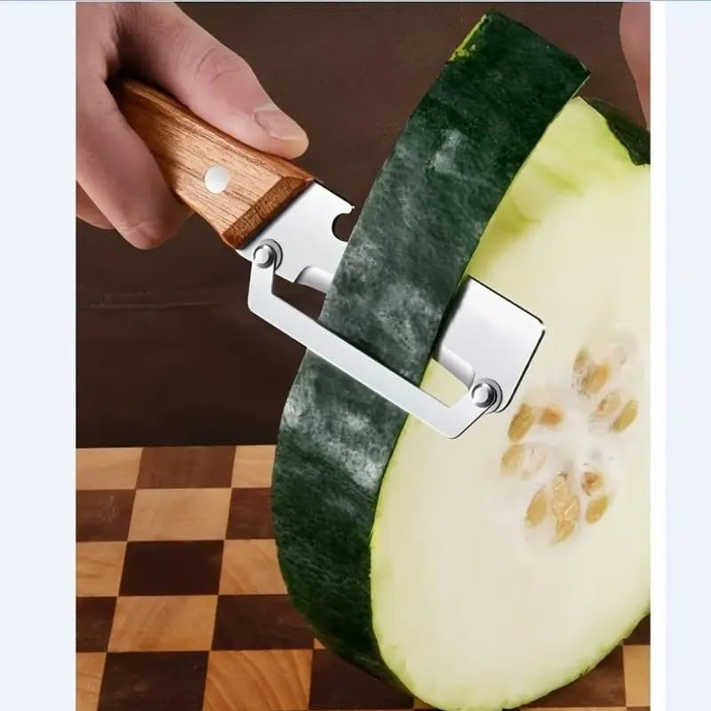 Curatator de Fructe/Legume, Flippy, 2in1, Desfacator de Sticle, Multifunctional, Maner de Lemn, Maro