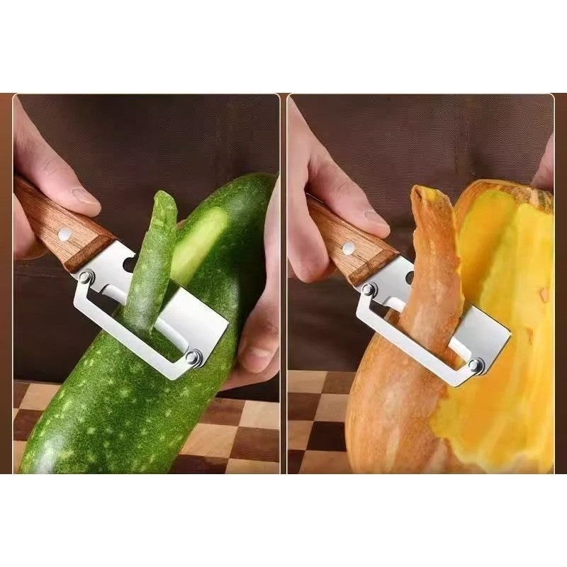 Curatator de Fructe/Legume, 2in1, Desfacator de Sticle, Multifunctional, Maner de Lemn, Maro