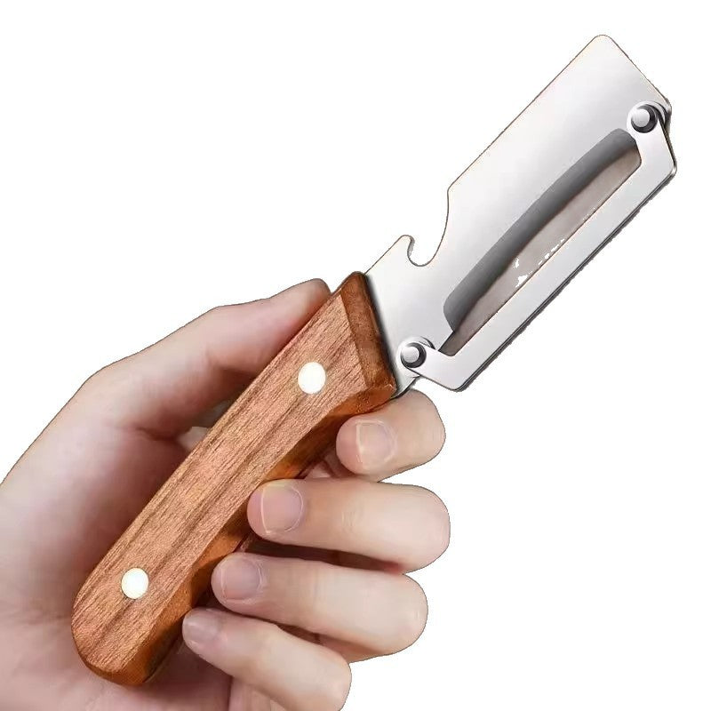 Curatator de Fructe/Legume, 2in1, Desfacator de Sticle, Multifunctional, Maner de Lemn, Maro