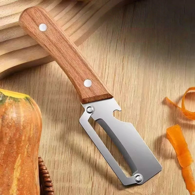 Curatator de Fructe/Legume, 2in1, Desfacator de Sticle, Multifunctional, Maner de Lemn, Maro