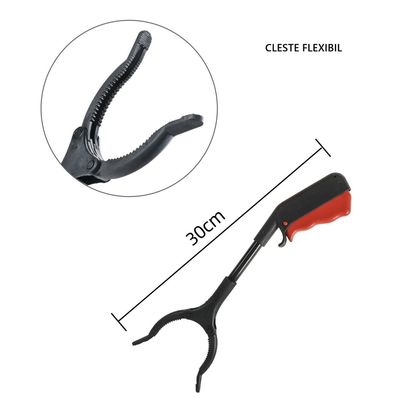 Cleste pentru Colectarea Deseurilor, Flippy, din Metal si Plastic, 30 cm, Fara Maini Murdare, Negru/Rosu