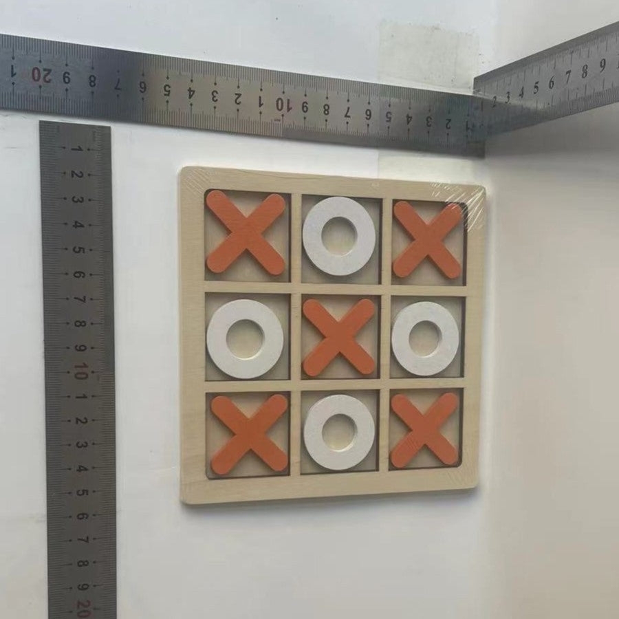 Jucarie Montessori Tic Tac Toe, Educativa, Interactiva, din lemn, X si O, 9 Piese, 14.3x14.3 cm, Portocaliu Alb