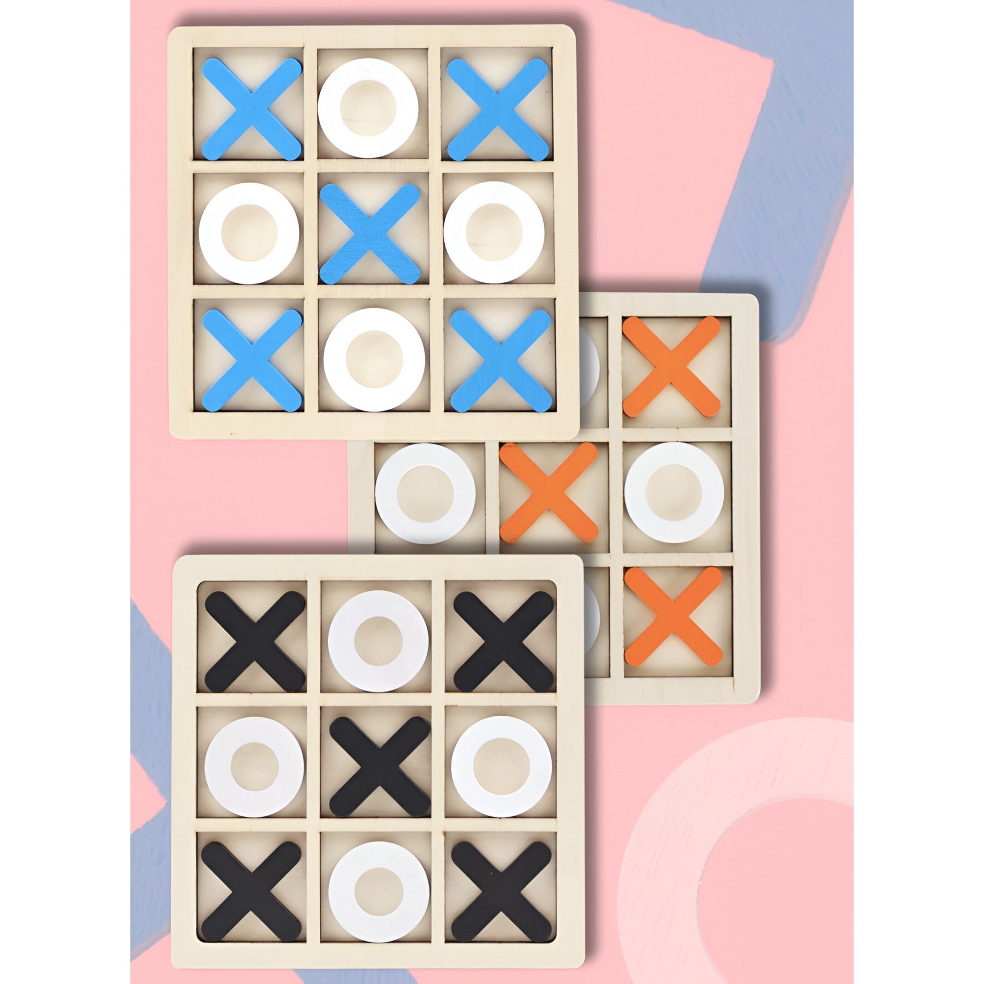 Jucarie Montessori Tic Tac Toe, Educativa, Interactiva, din lemn, X si O, 9 Piese, 14.3x14.3 cm, Negru Alb