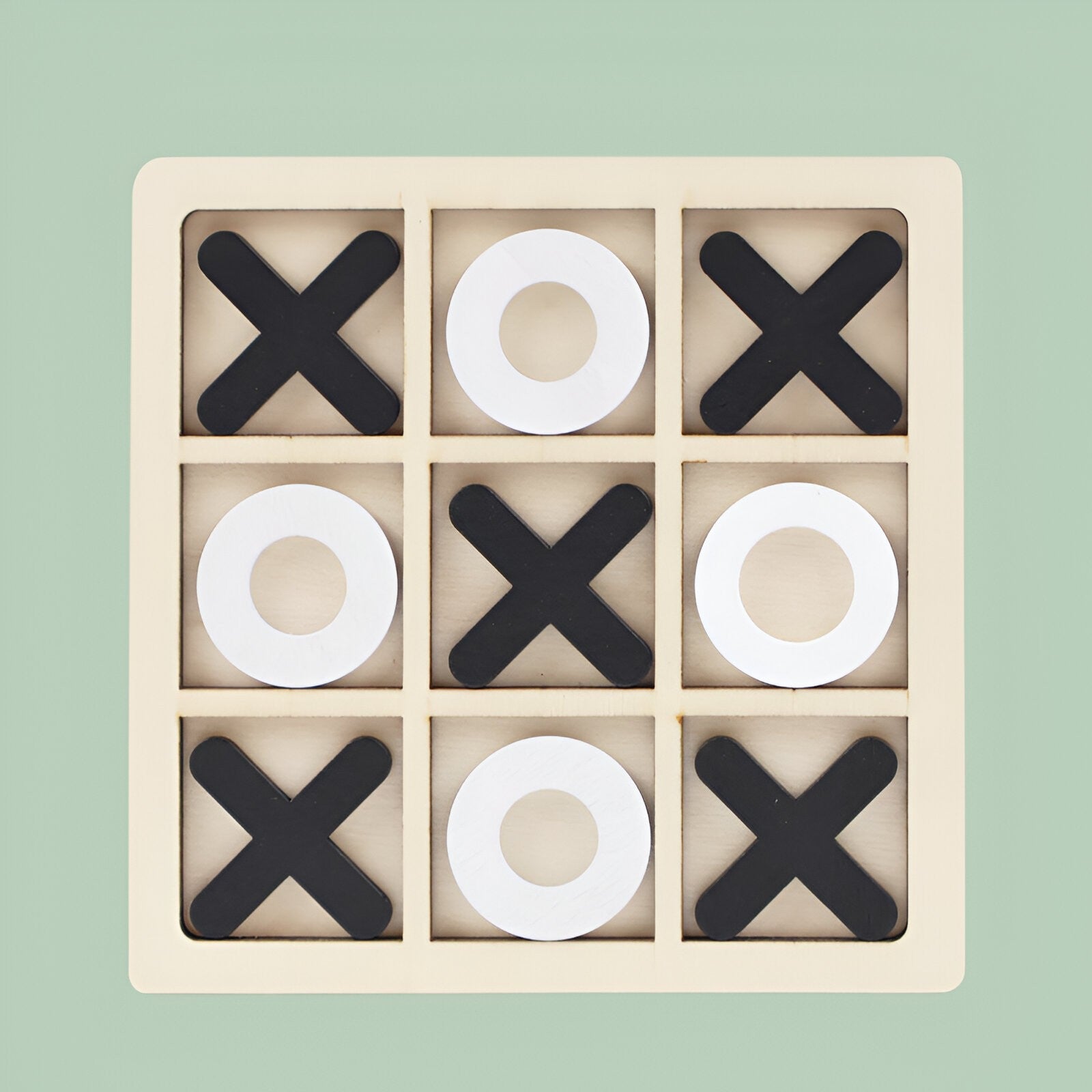 Jucarie Montessori Tic Tac Toe, Educativa, Interactiva, din lemn, X si O, 9 Piese, 14.3x14.3 cm, Negru Alb