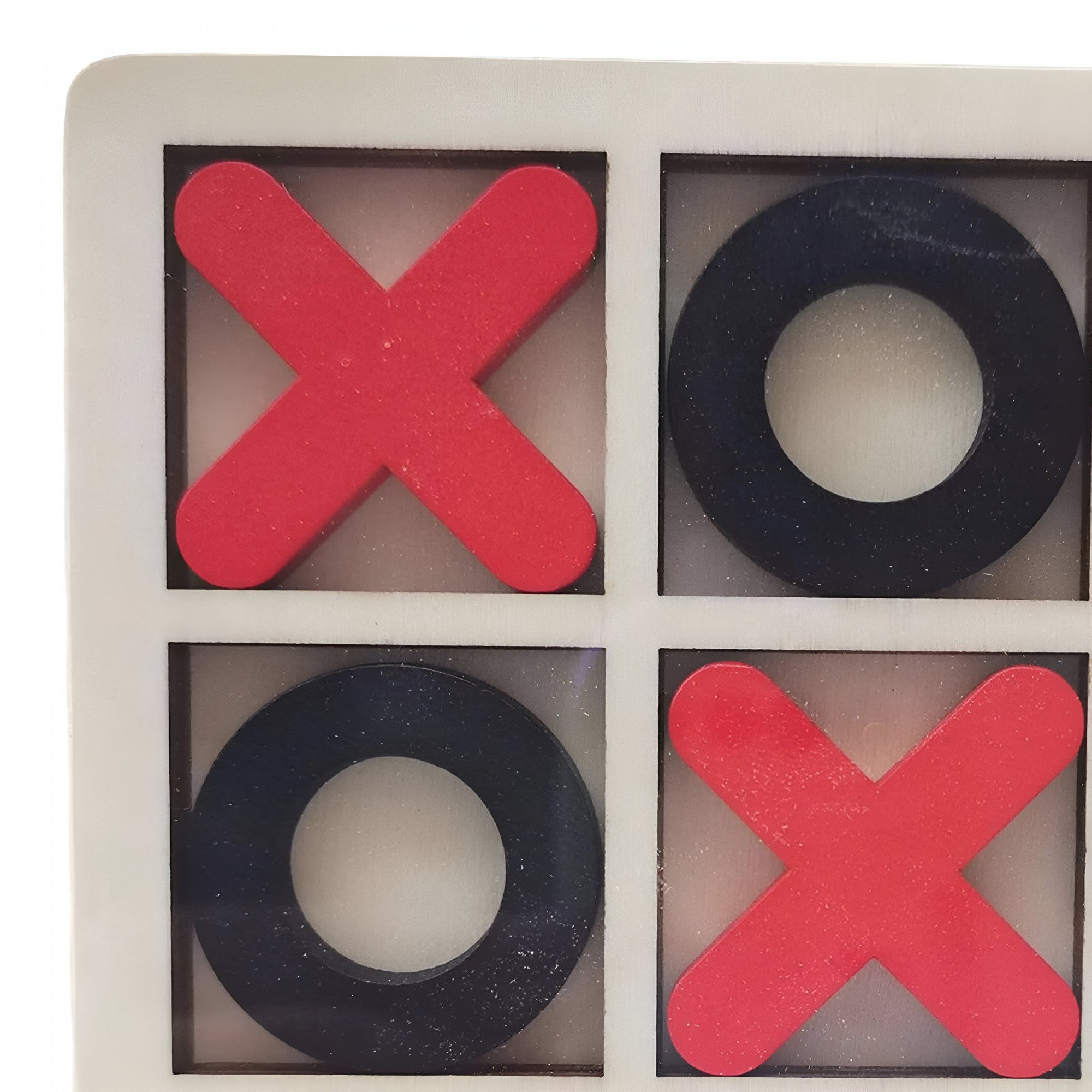 Jucarie Montessori Tic Tac Toe, Educativa, Interactiva, din lemn, X si O, 9 Piese, 14.3x14.3 cm, Negru Rosu