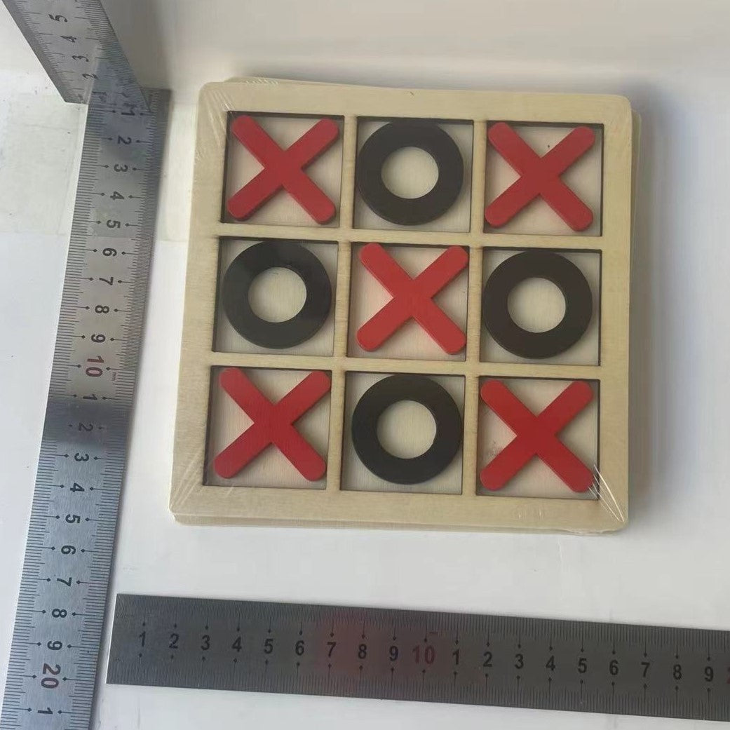 Jucarie Montessori Tic Tac Toe, Educativa, Interactiva, din lemn, X si O, 9 Piese, 14.3x14.3 cm, Negru Rosu