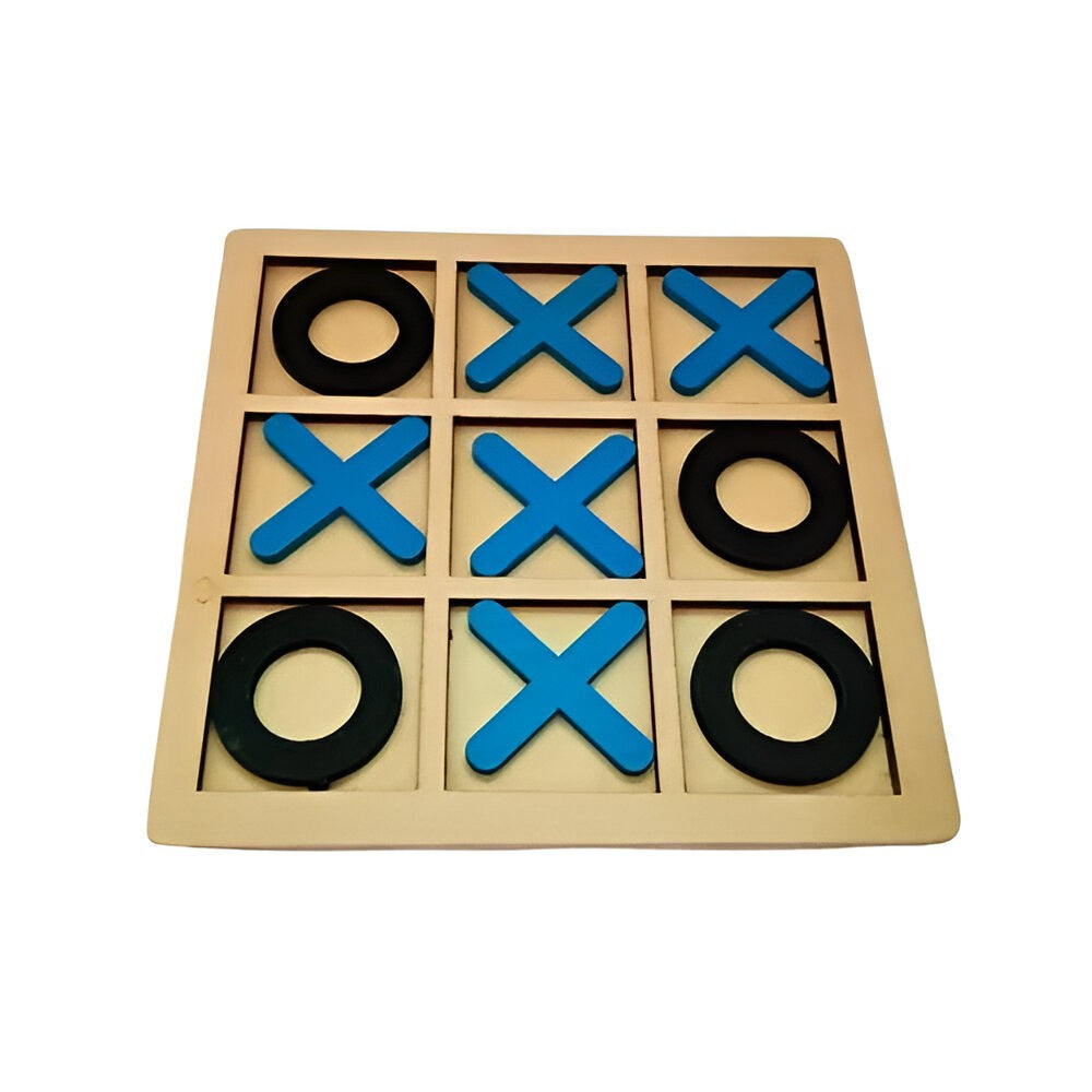 Jucarie Montessori Tic Tac Toe, Educativa, Interactiva, din lemn, X si O, 9 Piese, 14.3x14.3 cm, Albastru Negru