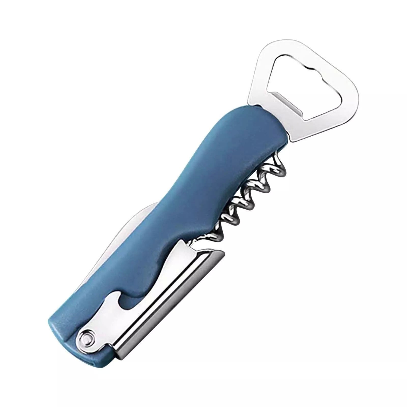 Tirbuson de Sticle 4 in 1, Desfacator de Sticle Multifunctional, din Inox cu Maner Anti Alunecare, 13.5 x 4 cm Albastru