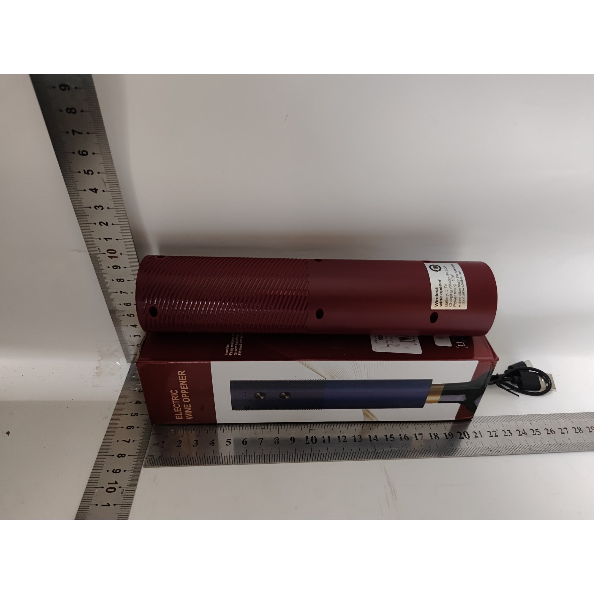 Tirbuson Electric, Deschizator Sticle de Vin, de Uz Casnic de Ultima Generatie, Reincarcabil prin Incarcare USB, 20 x 4.6 cm Rosu