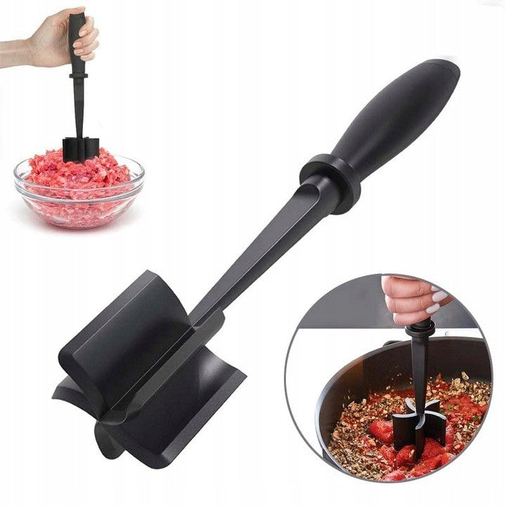 Tocator de Carne Manual, cu Lama pentru Tocarea si Amestecarea Carnii, 28x6cm, cu 5 Lame Curbate, Rezistent la Caldura, Multifunctional, Plastic Rezistent, Negru