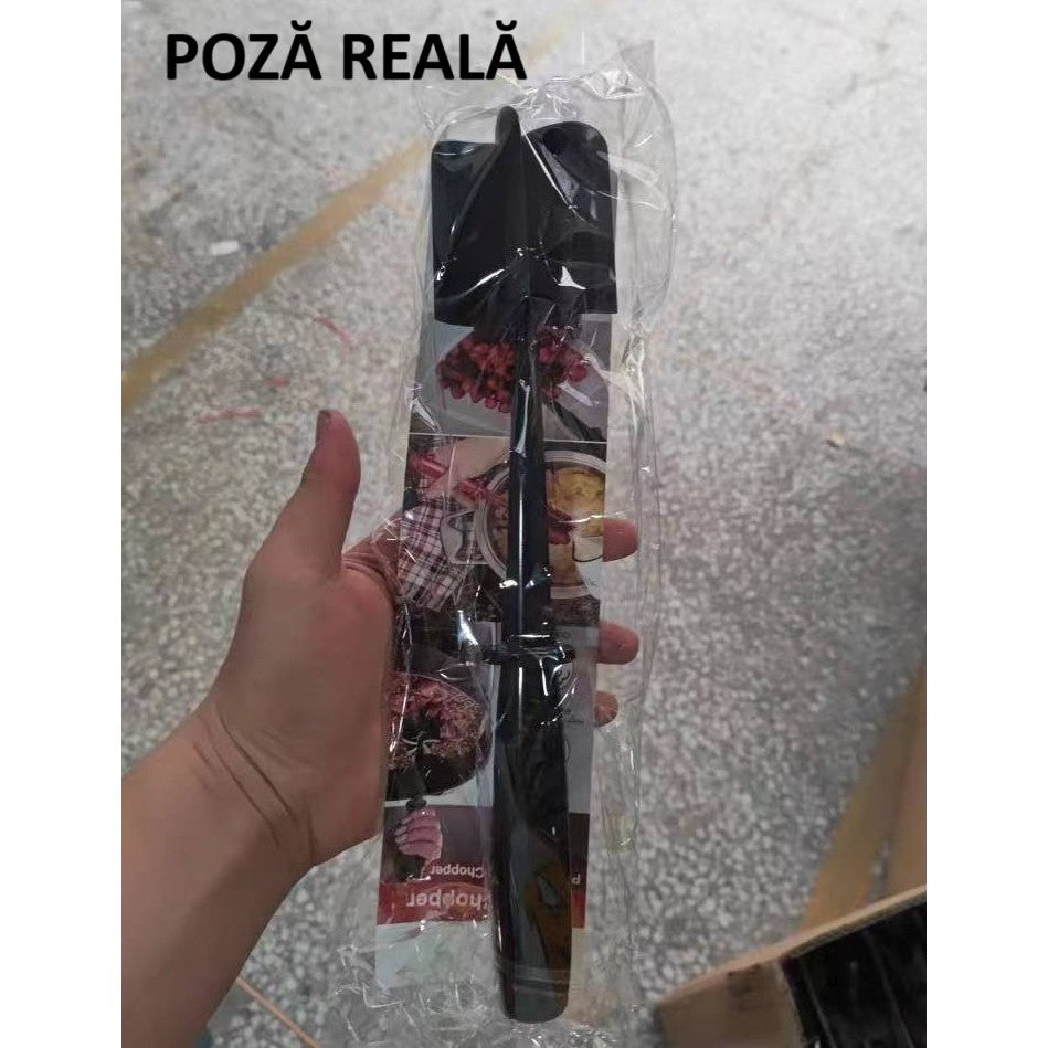 Tocator de Carne Manual, cu Lama pentru Tocarea si Amestecarea Carnii, 28x6cm, cu 5 Lame Curbate, Rezistent la Caldura, Multifunctional, Plastic Rezistent, Negru