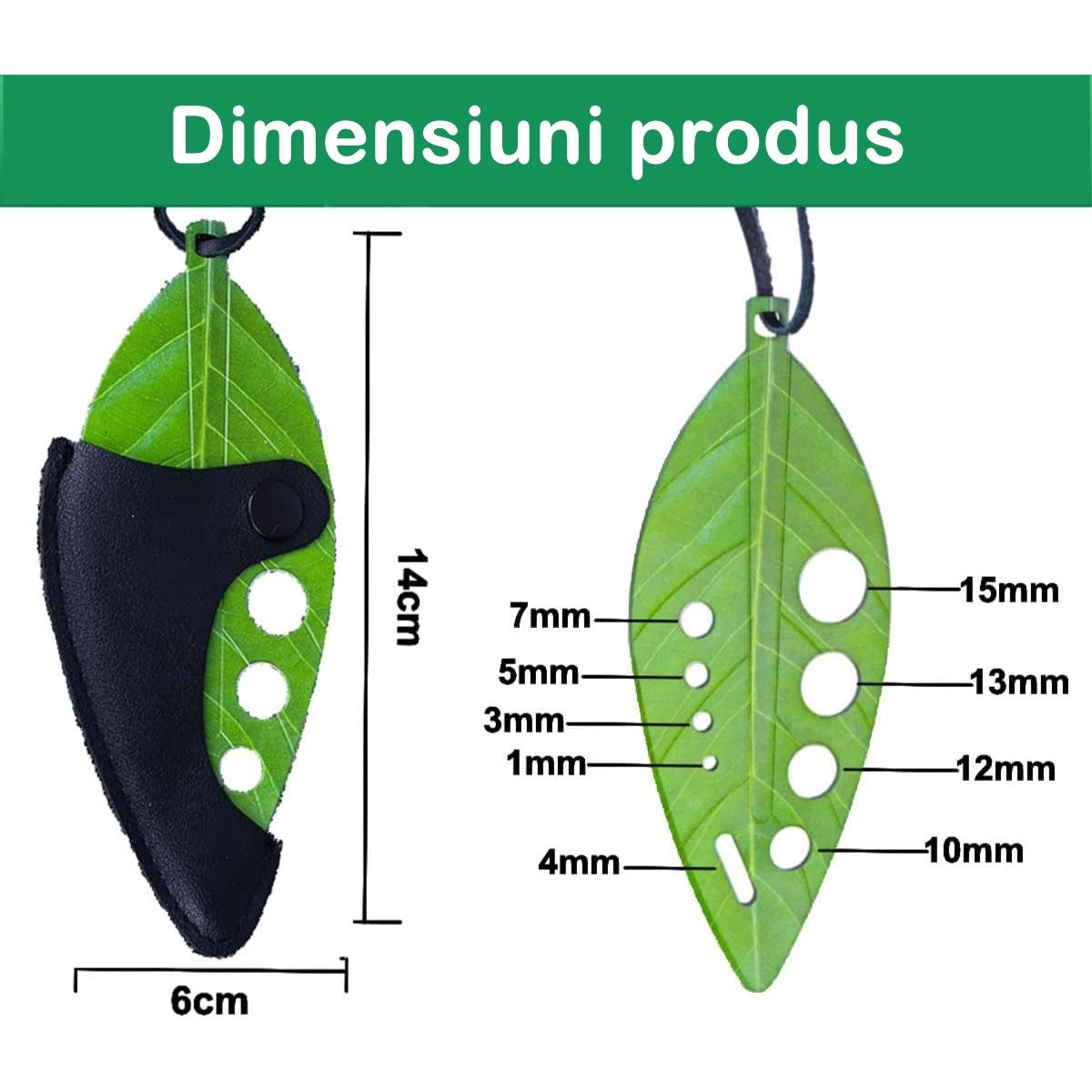 Tocator manual pentru ierburi instrument de curatat frunze, tocator, margini ascutie, 9 gauri de diferite dimensiuni, multifunctional, material otel inoxidabil, rezistent la rugina, 14 x 5.5 cm, verde