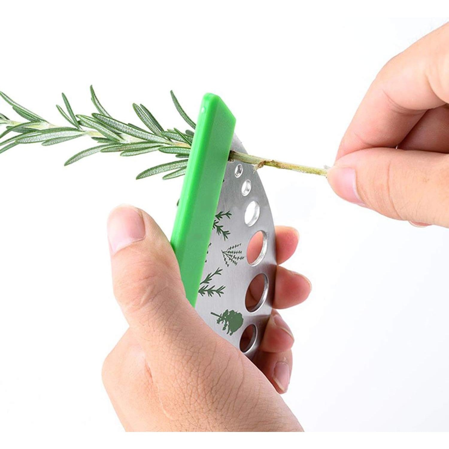 Tocator manual pentru ierburi instrument de curatat frunze, margini ascutie, 9 gauri de diferite dimensiuni, multifunctional, material otel inoxidabil, maner ergonomic, rezistent la rugina, 12.3 x 6.9 cm, argintiu