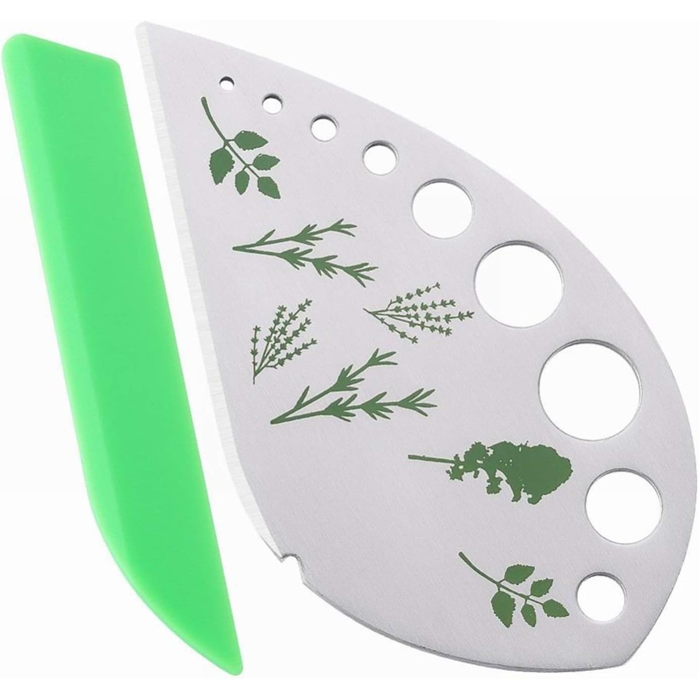 Tocator manual pentru ierburi instrument de curatat frunze, margini ascutie, 9 gauri de diferite dimensiuni, multifunctional, material otel inoxidabil, maner ergonomic, rezistent la rugina, 12.3 x 6.9 cm, argintiu