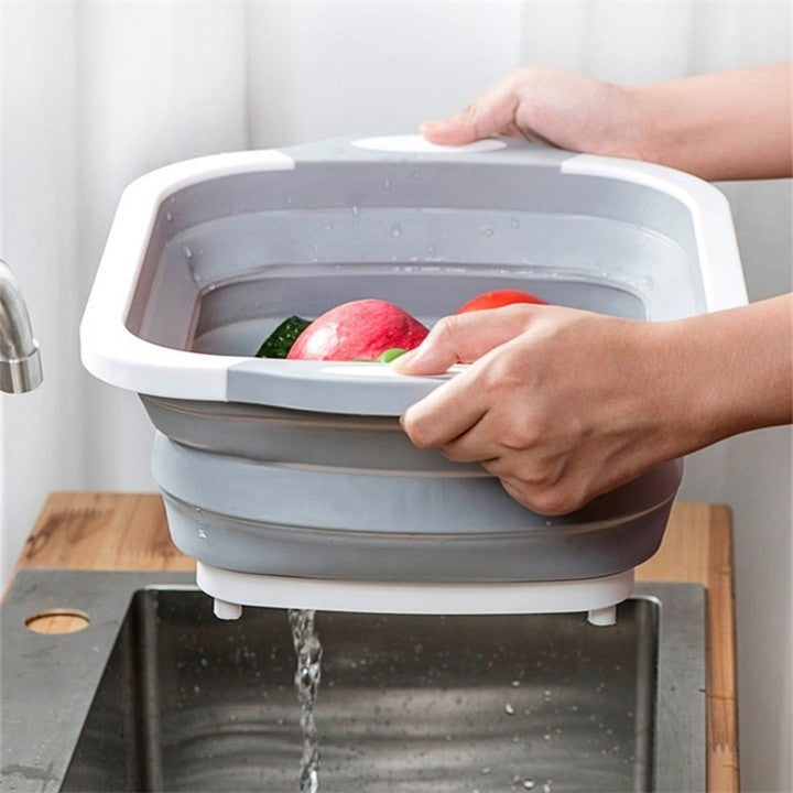 Tocator Multifunctional, 2 in 1, cu Cos pentru Spalat si Scurgere Alimente, 480 g, Pliabila, Gri