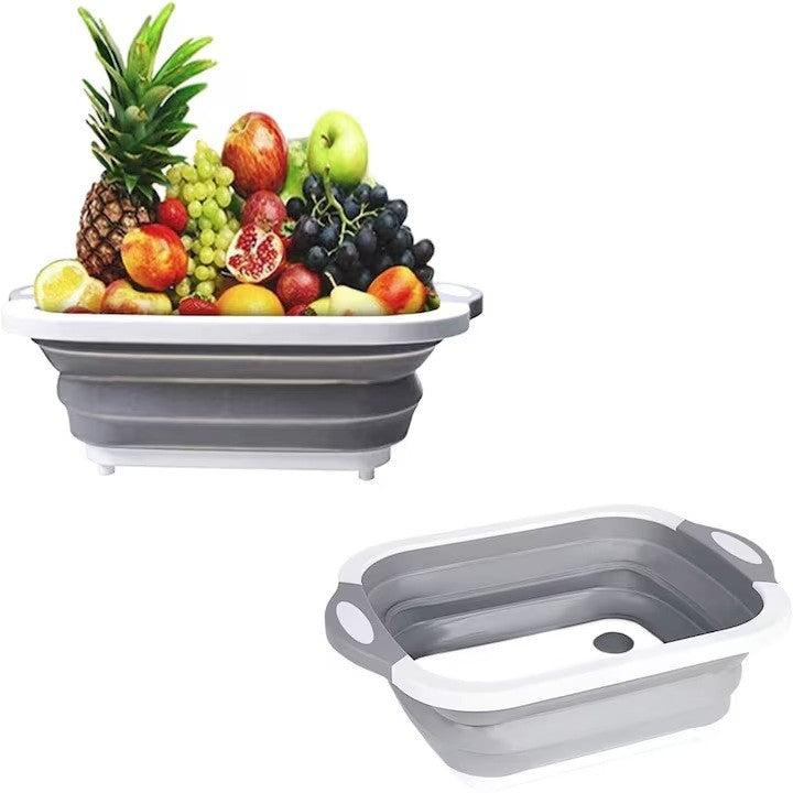 Tocator Multifunctional, 2 in 1, cu Cos pentru Spalat si Scurgere Alimente, 480 g, Pliabila, Gri