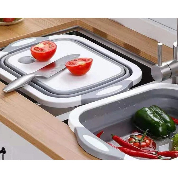 Tocator Multifunctional, 2 in 1, cu Cos pentru Spalat si Scurgere Alimente, 480 g, Pliabila, Gri