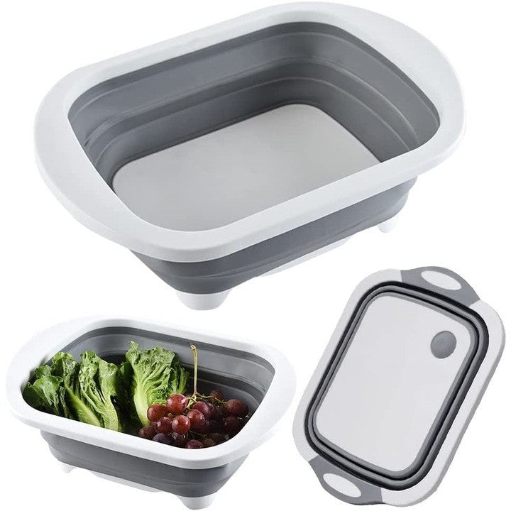 Tocator Multifunctional, 2 in 1, cu Cos pentru Spalat si Scurgere Alimente, 480 g, Pliabila, Gri