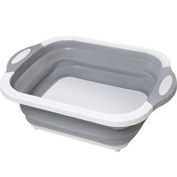 Tocator Multifunctional, 2 in 1, cu Cos pentru Spalat si Scurgere Alimente, 480 g, Pliabila, Gri