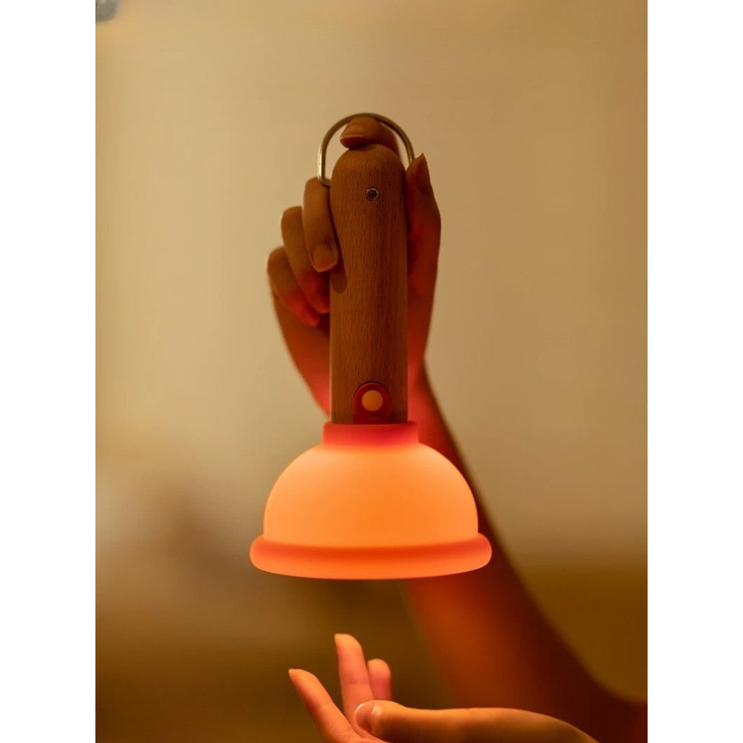 Lampa Nocturna, Model Ventuza de Toaleta, Alimentare USB, din Lemn si Silicon, 16 x 9 cm, Portocaliu