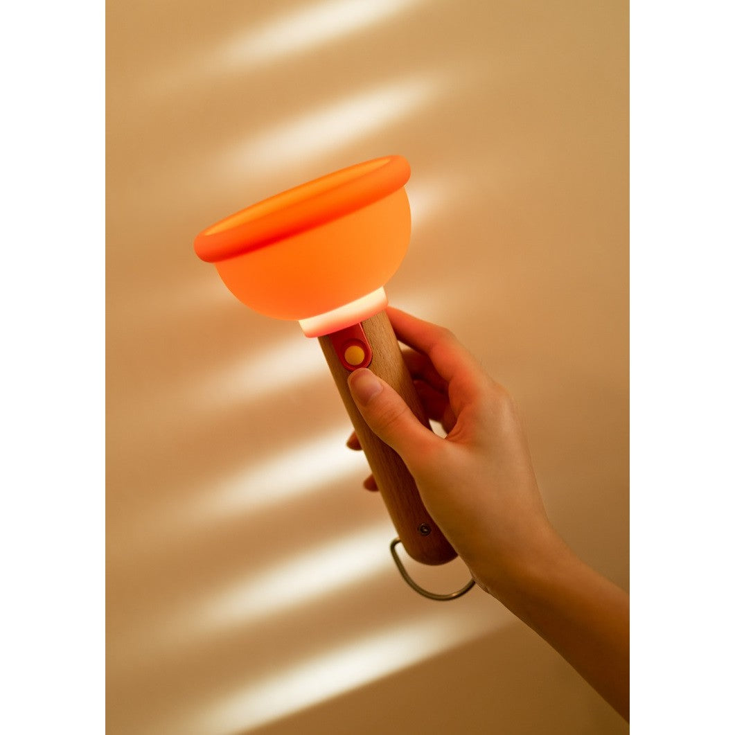 Lampa Nocturna, Model Ventuza de Toaleta, Alimentare USB, din Lemn si Silicon, 16 x 9 cm, Portocaliu