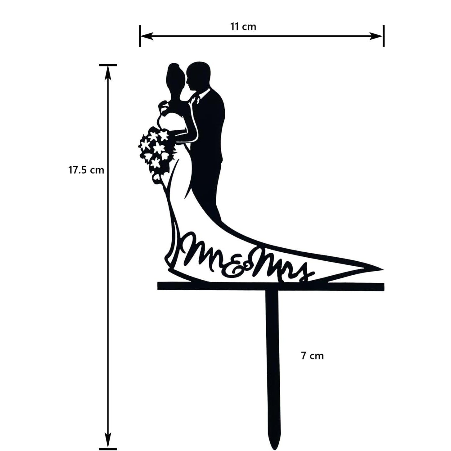 Topper Tort, Model 1 Mr&Mrs, 17.5 x 11 cm, Negru