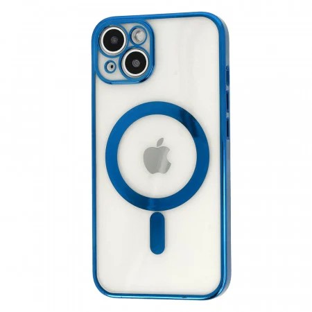 Husa MagSafe pentru Apple iPhone 14 Pro, Full Cover, Protectie camera, Margini colorate Electroplating, Magnetica, Incarcare Wireless, Albastru