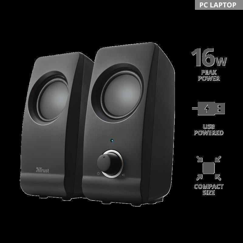 BOXE TRUST, 2.O, "Remo", 2 x 8 W, cu fir, Jack 3.5mm, USB, "TR-17595"
