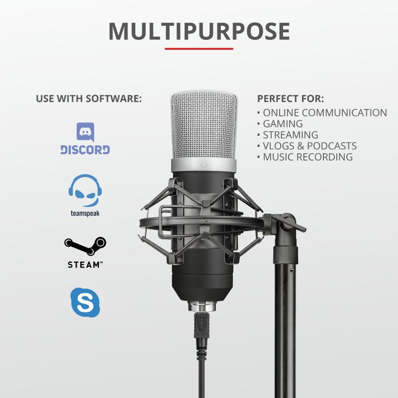 MICROFON TRUST, suport tip "picior", conector USB, negru, "TR-21753"