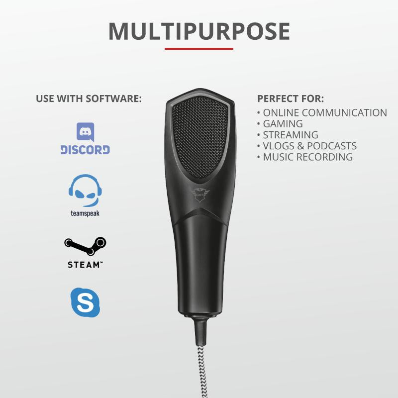 MICROFON TRUST, suport tip trepied, conector USB, negru, "TR-22656"