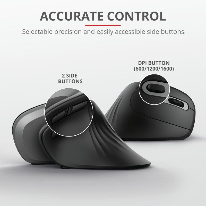 MOUSE TRUST, "Verro Ergonomic", PC sau NB, wireless, 2.4GHz, optic, 1600 dpi, butoane/scroll 6/1, buton selectare viteza, negru, "TR-23507"
