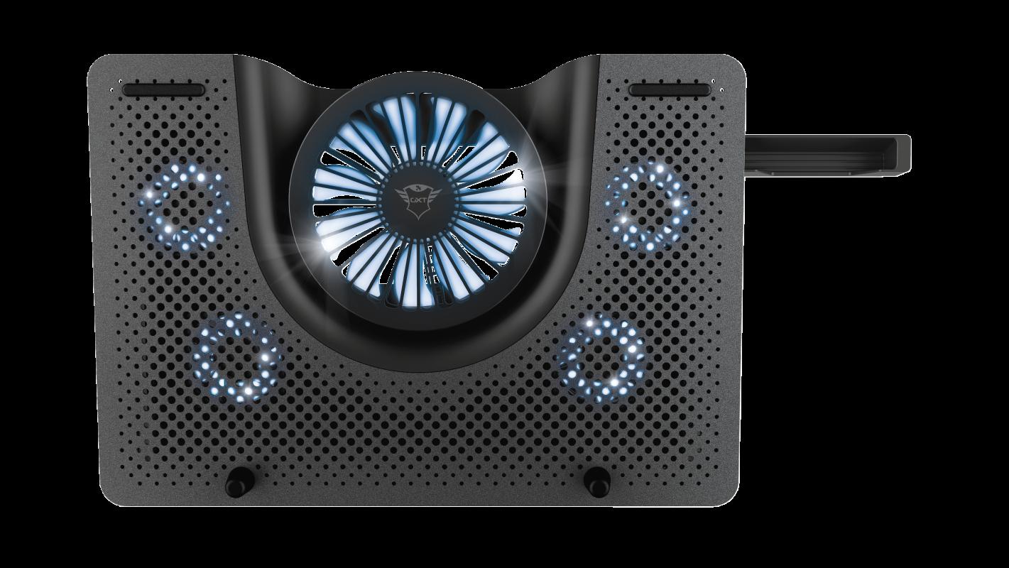 STAND TRUST "GXT 1125 Quno" notebook 17", sita aluminiu, 4 x fan 5cm, 1 x fan 13 cm, LED albastru, negru, "TR-23581"