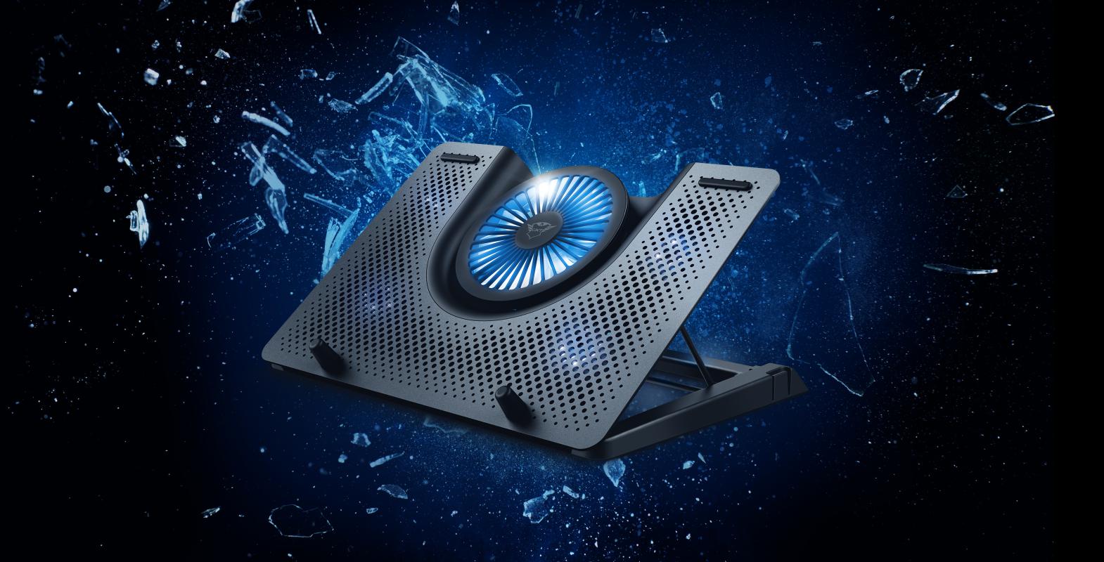 STAND TRUST "GXT 1125 Quno" notebook 17", sita aluminiu, 4 x fan 5cm, 1 x fan 13 cm, LED albastru, negru, "TR-23581"