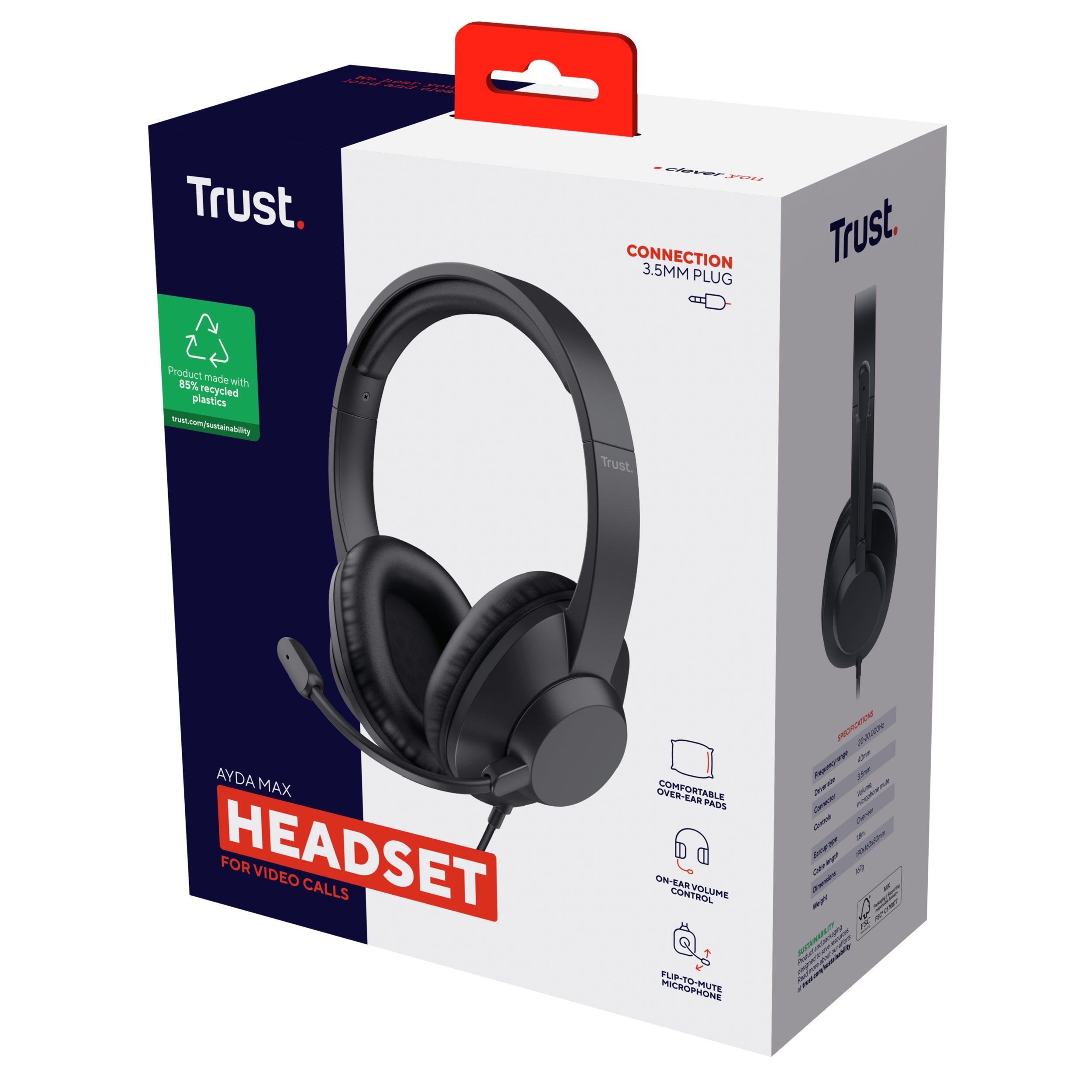 Casti cu fir Trust Ayda Max 3.5mm, negru "TR-25460"