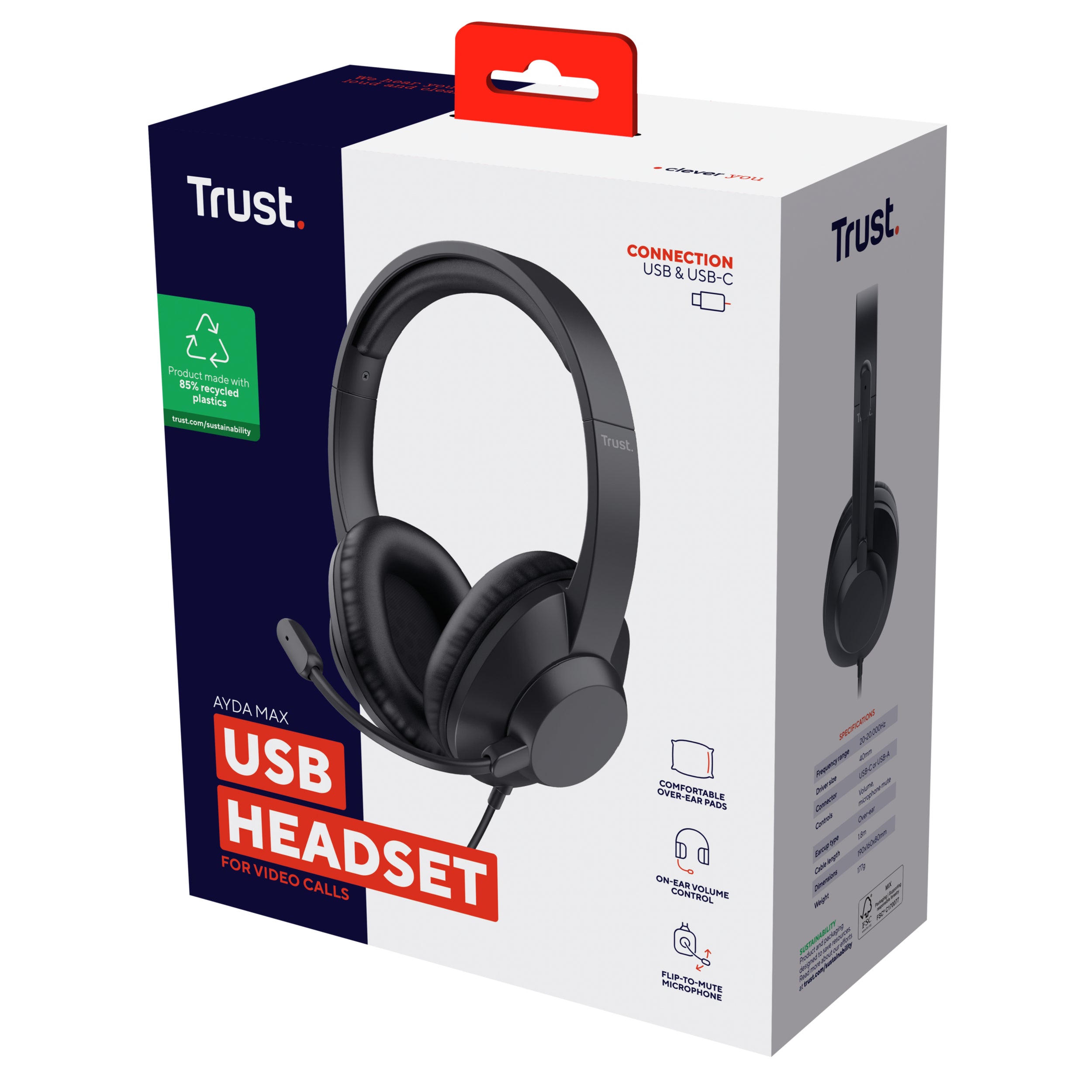 Casti Trust cu fir Ayda Max USB negru "TR-25461"