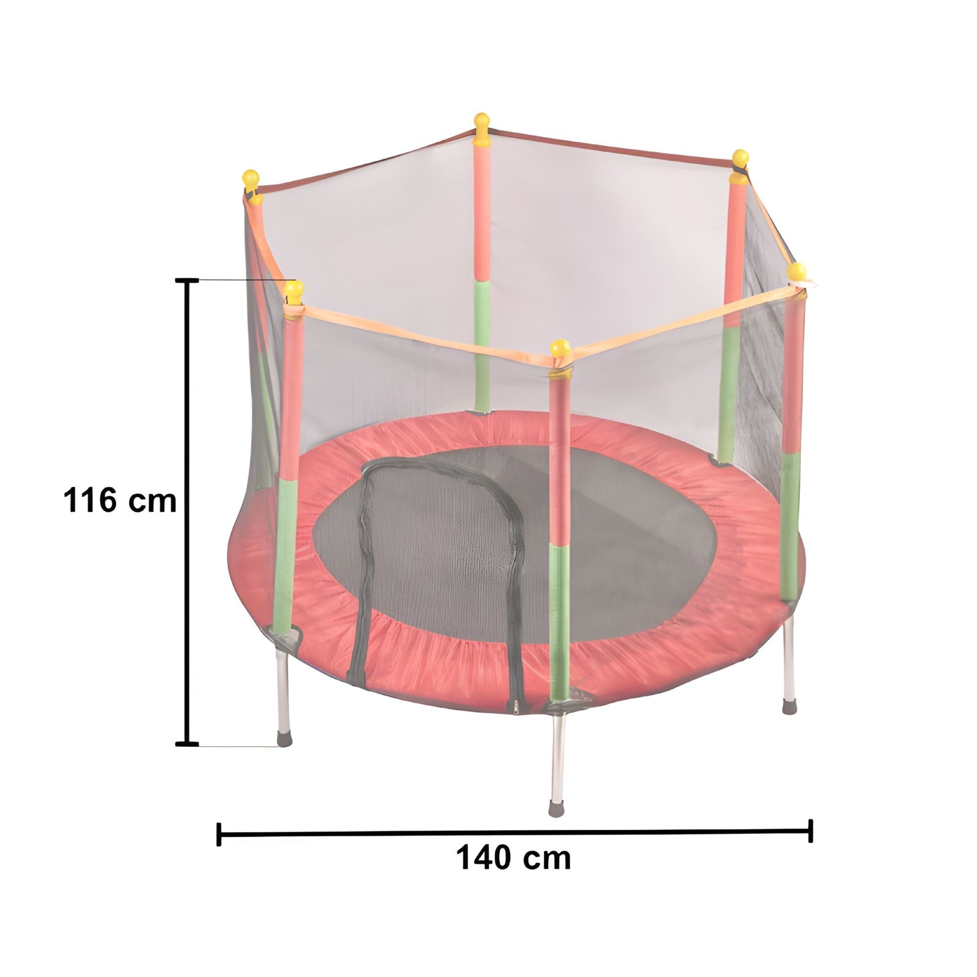 Trambulina pentru Copii, Flippy, Trambulina de Gradina, cu Plasa de Protectie si Fermoar, Interior/Exterior, Sarcina Maxima 150 kg, 140 x 116 cm, Rosu/Verde