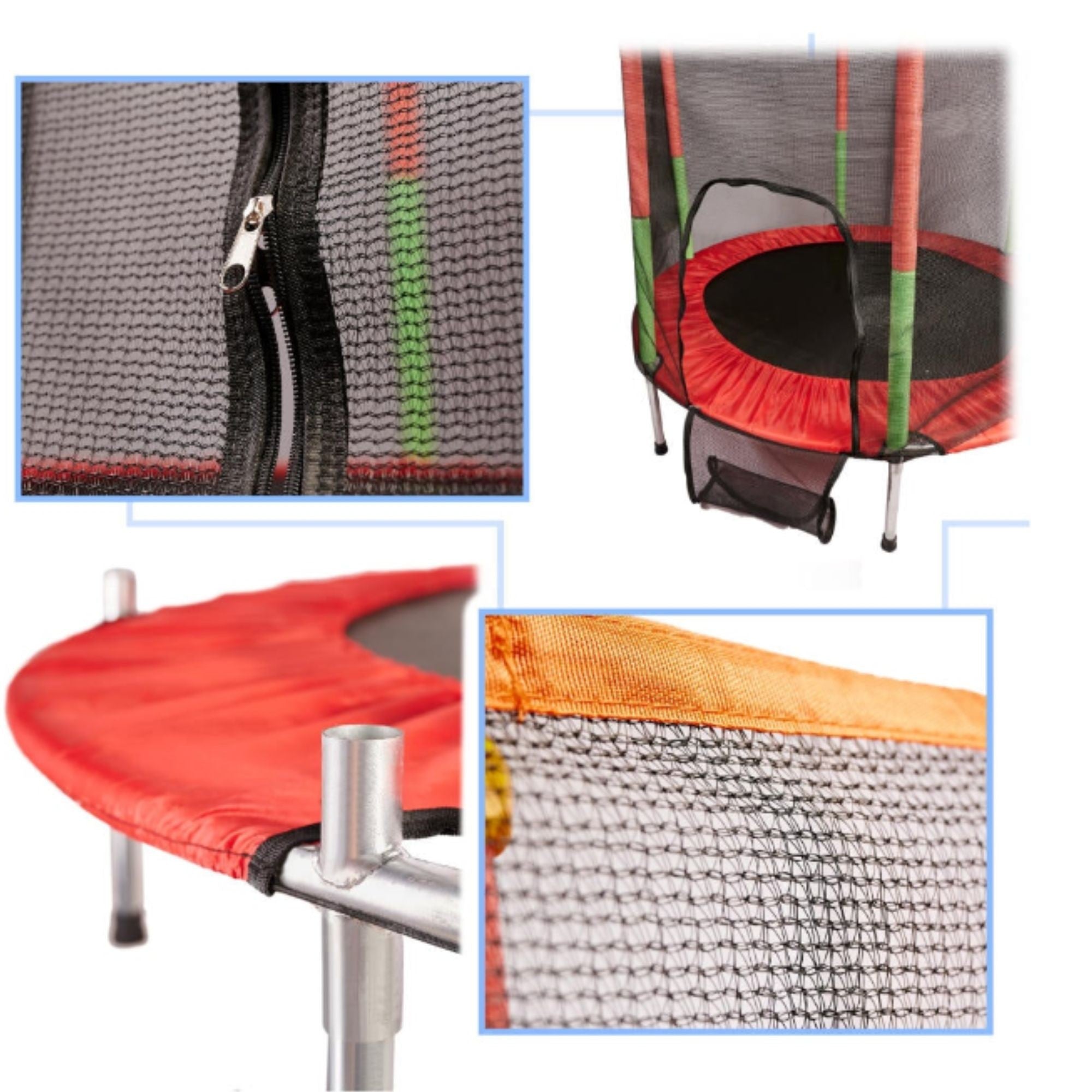 Trambulina pentru Copii, Flippy, Trambulina de Gradina, cu Plasa de Protectie si Fermoar, Interior/Exterior, Sarcina Maxima 150 kg, 140 x 116 cm, Rosu/Verde