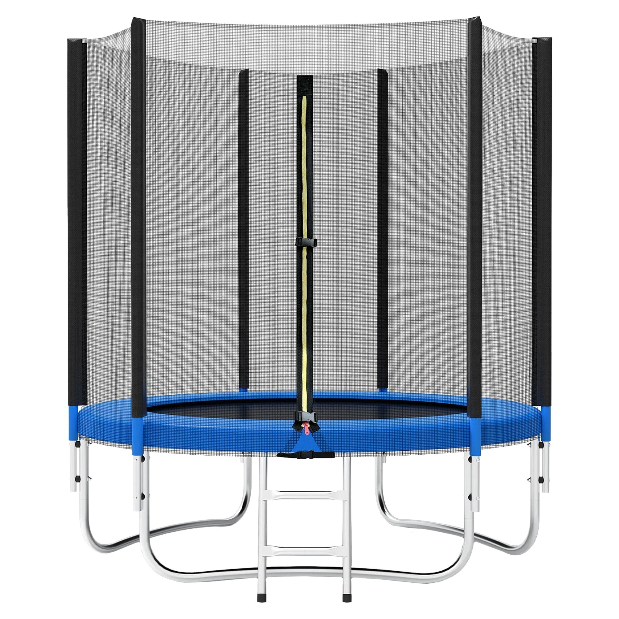 Trambulina pentru Copii, Flippy, Gradina si Exterior, Plasa de Protectie, Scara de Acces, Susutinere din Otel Galvanizat, Capacitate 2-3 Persoane, Pana la 200 kg, 1.83 x 2.6 m, Albastru/Negru