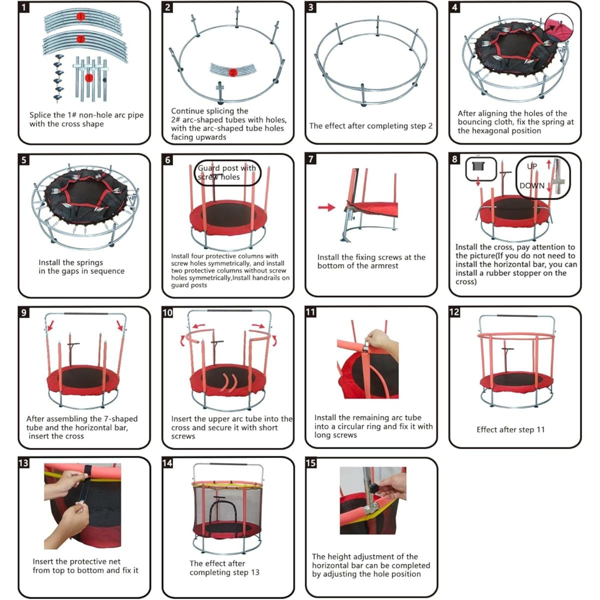 Trambulina pentru Copii, pentru Gradina si Interior, cu Plasa de Siguranta si Fermoar, Sustinere din Otel Galvanizat, Bara de Gimnastica Reglabila, Sac de Box, Capacitate 200 kg, 140 cm, 3+ ani, Multicolor