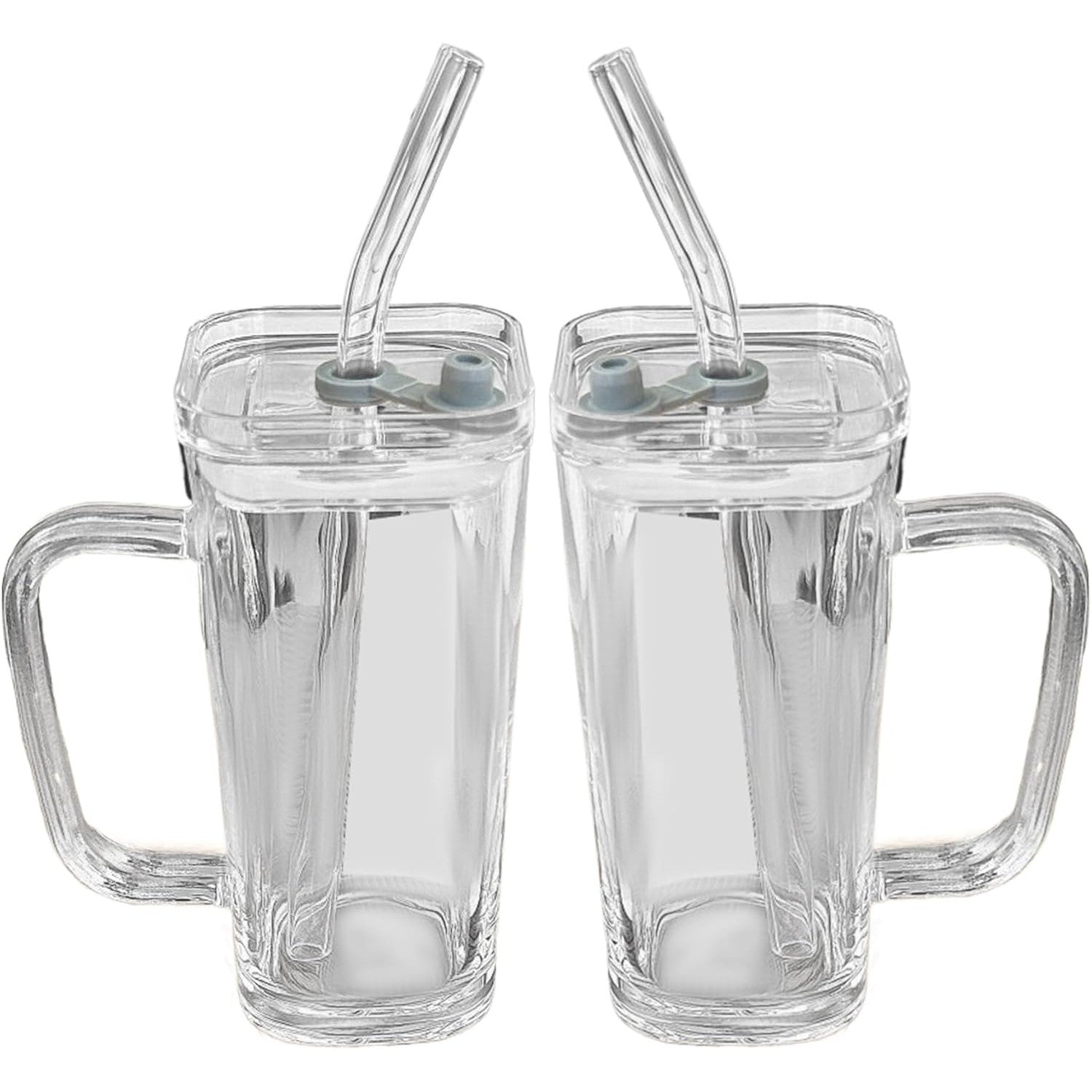 Pahar pentru Racoritoare, din Sticla, 330 ml, cu Pai si Maner, Model Clear, Transparent