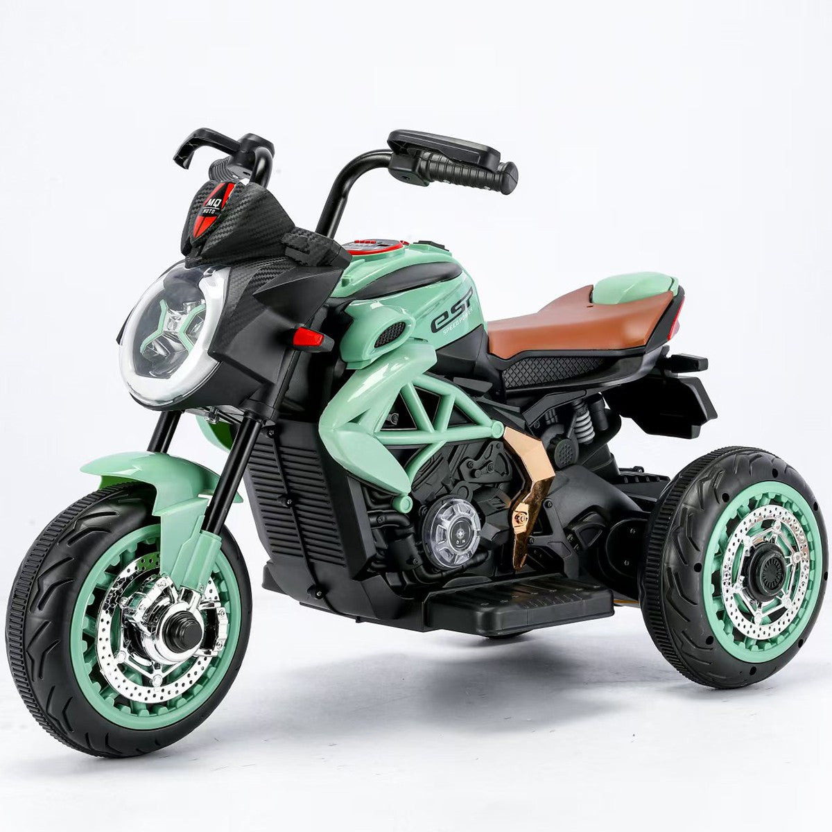 Tricicleta Electrica pentru Copii, Acumulatoar tip 6V7, Motor 380W, Bluetooth, Sistem Anti-Rasturnare, Sistem de Lumini si Sunet, 6+ Ani, 95 x 58 x 45 cm, Verde