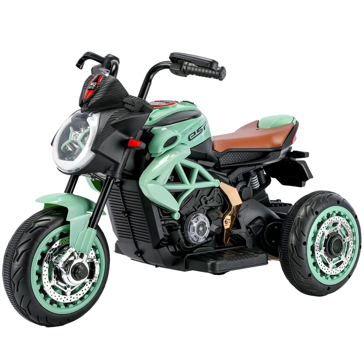Tricicleta Electrica pentru Copii, Acumulatoar tip 6V7, Motor 380W, Bluetooth, Sistem Anti-Rasturnare, Sistem de Lumini si Sunet, 6+ Ani, 95 x 58 x 45 cm, Verde