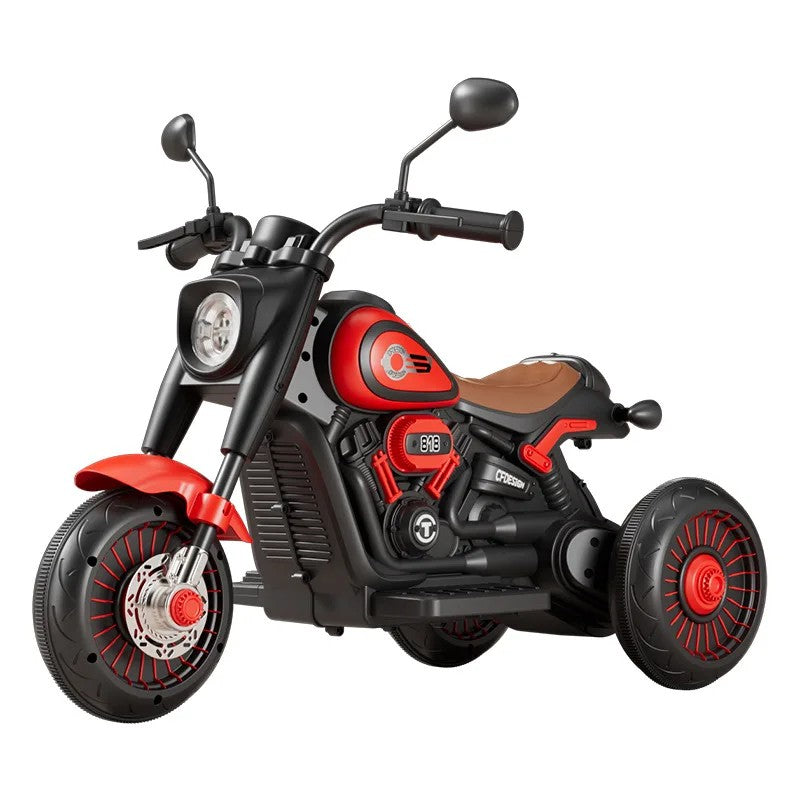 Tricicleta Electrica pentru Copii, Tricicleta DUAL-DRIVE 380*2 Baterie 6V 4.5, Bluetooth, Sistem Anti-Rasturnare, Sistem de Lumini si Sunet, 5+ Ani, 80 x 60 x 42 cm, Rosu Negru