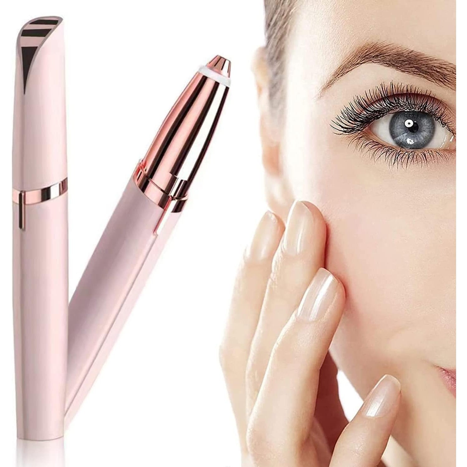 Trimmer Facial pentru Sprâncene și Păr Facial, Reîncărcabil USB, Design Compact, ABS, 1.5 x 13 cm Roz Auriu